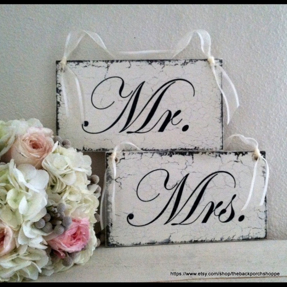 Mr and Mrs chair signs